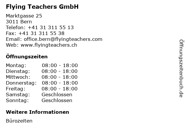 Flying Teachers GmbH in Bern: Adresse und Öffnungszeiten
