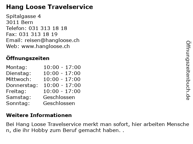 Hang Loose Travelservice in Bern: Adresse und Öffnungszeiten