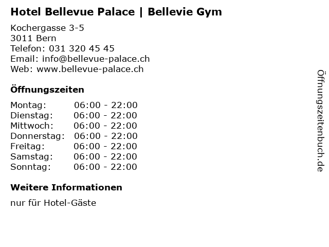 Hotel Bellevue Palace | Bellevie Gym in Bern: Adresse und Öffnungszeiten