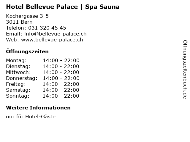 Hotel Bellevue Palace | Spa Sauna in Bern: Adresse und Öffnungszeiten