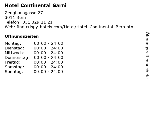 Hotel Continental Garni in Bern: Adresse und Öffnungszeiten