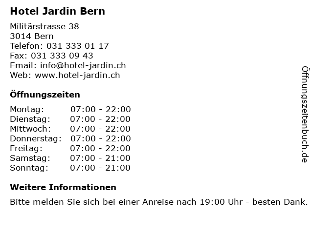 Hotel Jardin Bern in Bern: Adresse und Öffnungszeiten