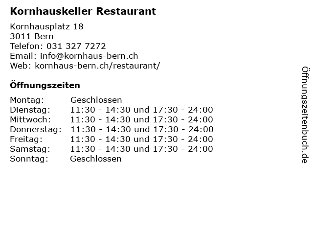 Kornhauskeller Restaurant in Bern: Adresse und Öffnungszeiten
