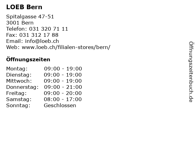 LOEB Bern in Bern: Adresse und Öffnungszeiten