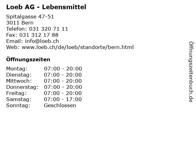 Loeb AG - Lebensmittel in Bern: Adresse und Öffnungszeiten