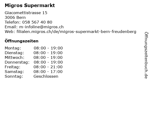 Migros Supermarkt in Bern: Adresse und Öffnungszeiten