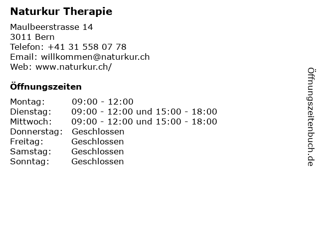 Naturkur Therapie in Bern: Adresse und Öffnungszeiten