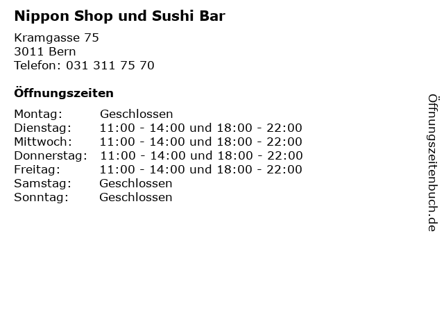Nippon Shop und Sushi Bar in Bern: Adresse und Öffnungszeiten