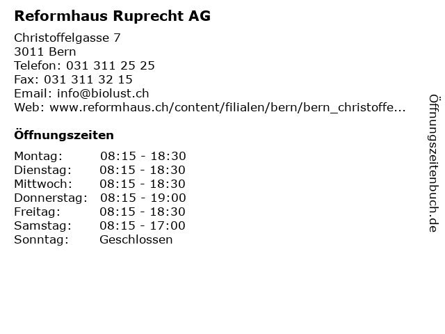 Reformhaus Ruprecht AG in Bern: Adresse und Öffnungszeiten