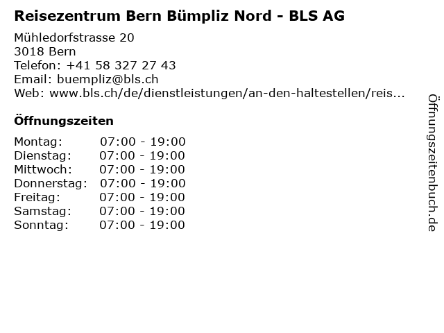 Reisezentrum Bern Bümpliz Nord - BLS AG in Bern: Adresse und Öffnungszeiten