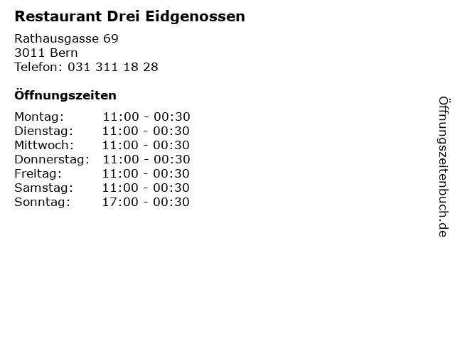 Restaurant Drei Eidgenossen in Bern: Adresse und Öffnungszeiten