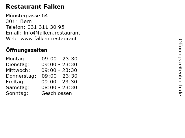 Restaurant Falken in Bern: Adresse und Öffnungszeiten