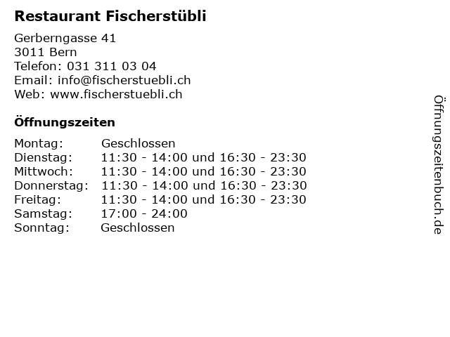 Restaurant Fischerstübli in Bern: Adresse und Öffnungszeiten