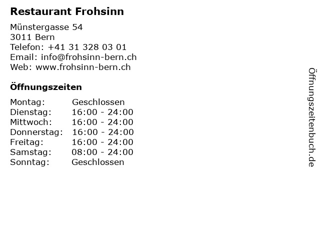 Restaurant Frohsinn in Bern: Adresse und Öffnungszeiten