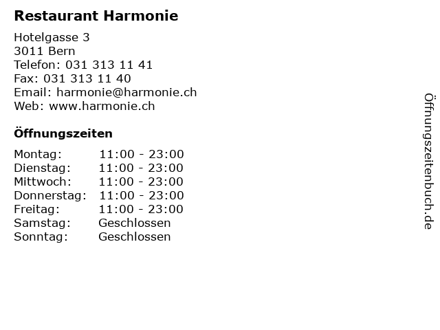 Restaurant Harmonie in Bern: Adresse und Öffnungszeiten