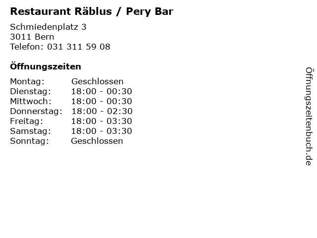 Restaurant Räblus / Pery Bar in Bern: Adresse und Öffnungszeiten