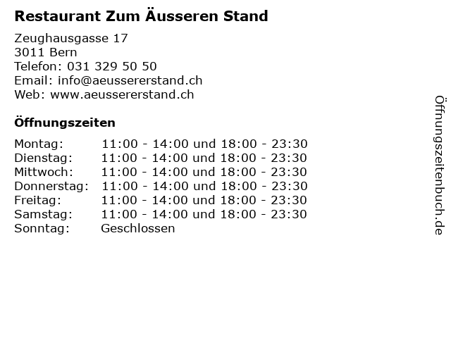 Restaurant Zum Äusseren Stand in Bern: Adresse und Öffnungszeiten