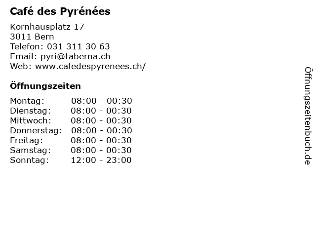 Restaurant des Pyrénées in Bern: Adresse und Öffnungszeiten