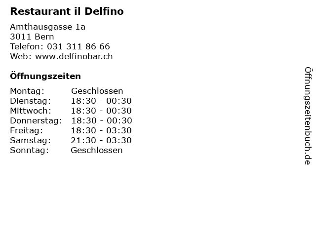 Restaurant il Delfino in Bern: Adresse und Öffnungszeiten