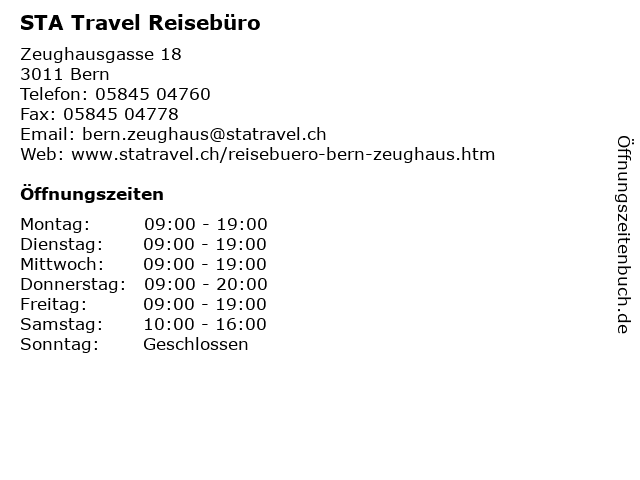 STA Travel Reisebüro in Bern: Adresse und Öffnungszeiten