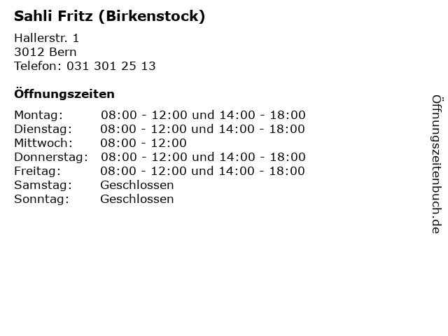 Sahli Fritz (Birkenstock) in Bern: Adresse und Öffnungszeiten