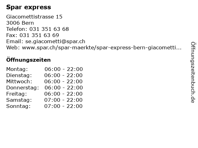 Spar express in Bern: Adresse und Öffnungszeiten