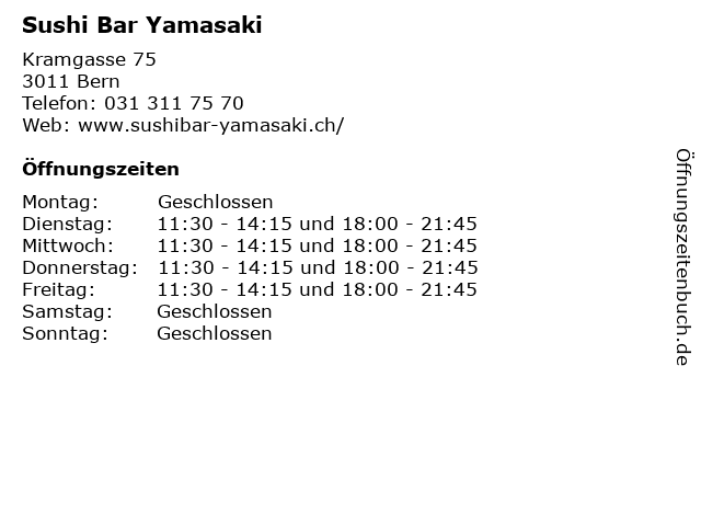 Sushi Bar Yamasaki in Bern: Adresse und Öffnungszeiten