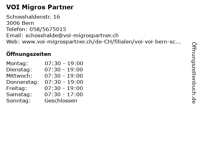 VOI Migros Partner in Bern: Adresse und Öffnungszeiten