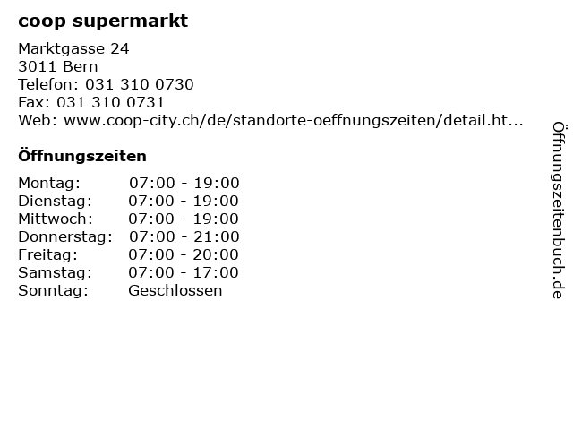coop supermarkt in Bern: Adresse und Öffnungszeiten
