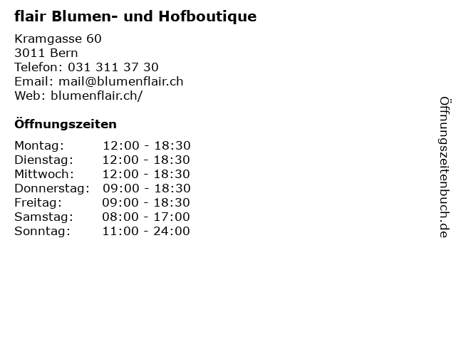 flair Blumen- und Hofboutique in Bern: Adresse und Öffnungszeiten