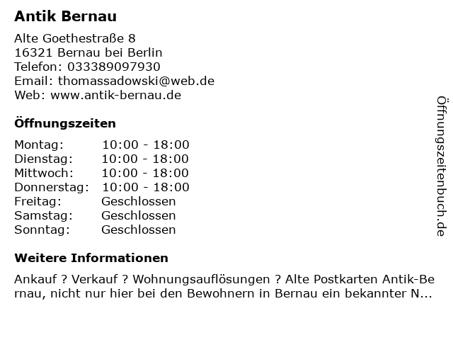 ᐅ Offnungszeiten Antik Bernau Alte Goethestrasse 8 In Bernau Bei Berlin