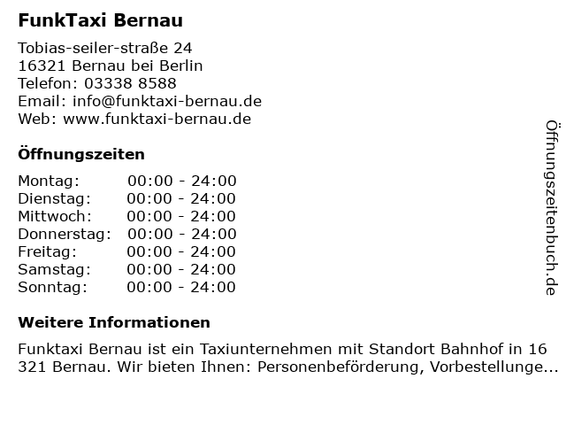 FunkTaxi Bernau in Bernau bei Berlin: Adresse und Öffnungszeiten