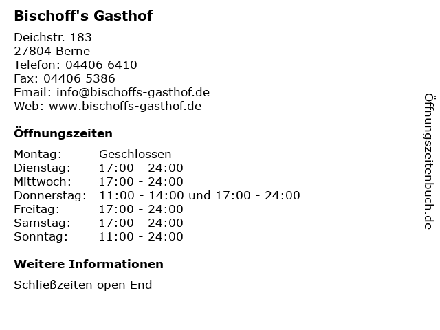 Bischoff's Gasthof in Berne: Adresse und Öffnungszeiten