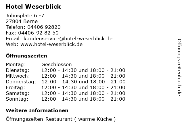 Hotel Weserblick in Berne: Adresse und Öffnungszeiten
