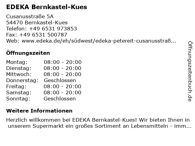 EDEKA Bernkastel-Kues in Bernkastel-Kues: Adresse und Öffnungszeiten