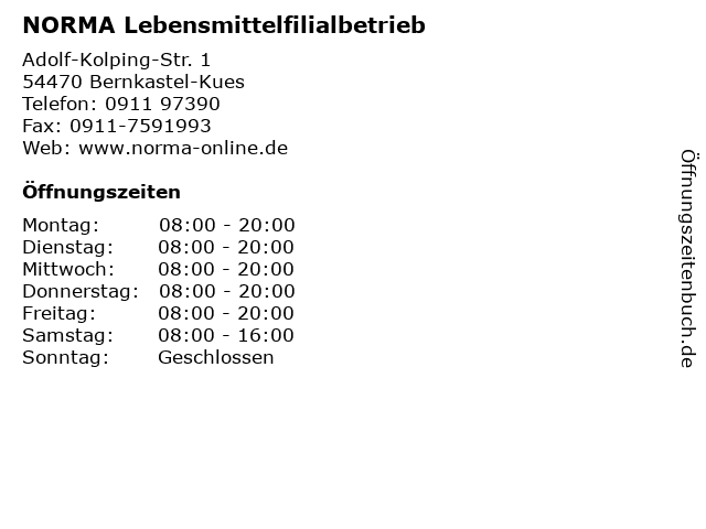 NORMA Lebensmittelfilialbetrieb in Bernkastel-Kues: Adresse und Öffnungszeiten
