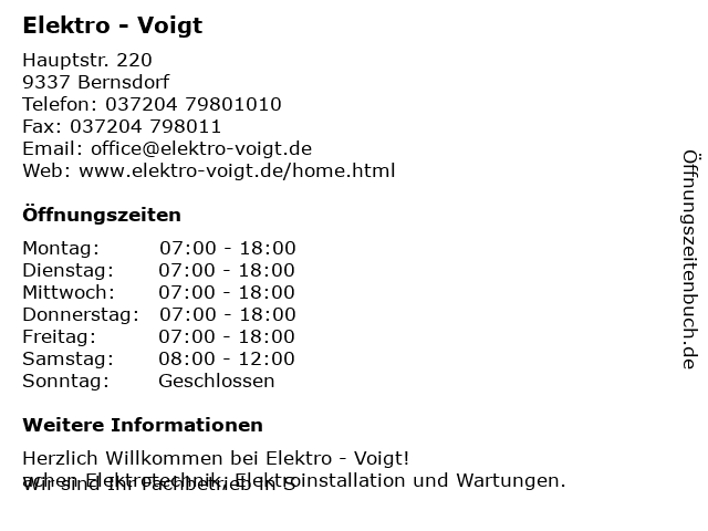 Mirko Voigt Elektro-Voigt in Bernsdorf: Adresse und Öffnungszeiten