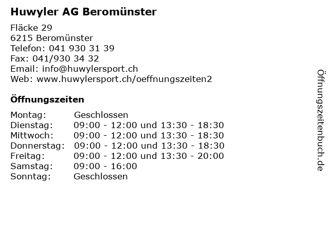 Huwyler AG Beromünster in Beromünster: Adresse und Öffnungszeiten
