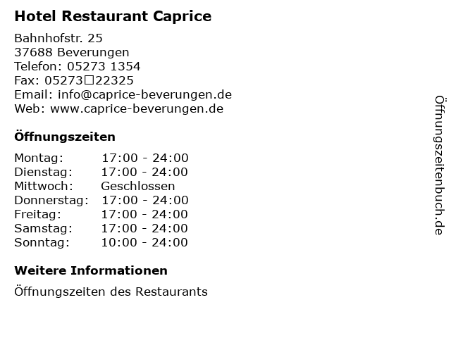Hotel Restaurant Caprice in Beverungen: Adresse und Öffnungszeiten