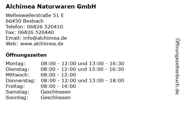 Alchimea Naturwaren GmbH in Bexbach: Adresse und Öffnungszeiten