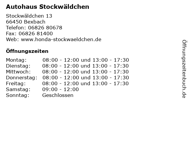 Autohaus Stockwäldchen in Bexbach: Adresse und Öffnungszeiten