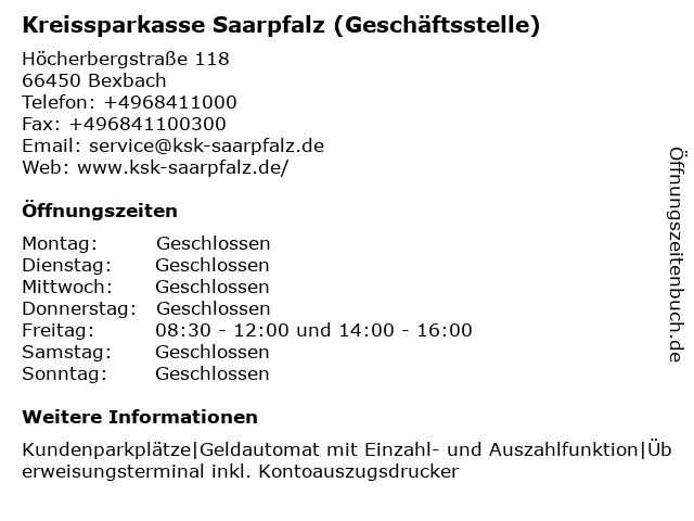 ᐅ Offnungszeiten Kreissparkasse Saarpfalz Geschaftsstelle Frankenholz Hocherbergstr 118 In Bexbach