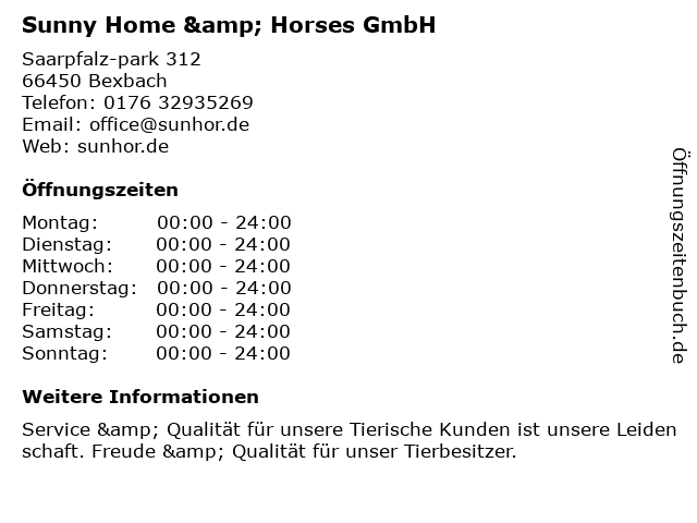 Sunny Home & Horses GmbH in Bexbach: Adresse und Öffnungszeiten
