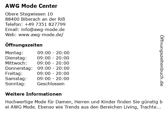 AWG Mode Center in Biberach an der Riß: Adresse und Öffnungszeiten