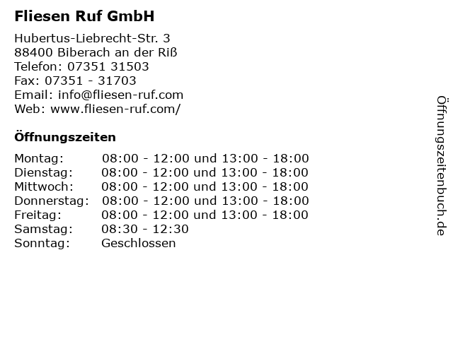 Fliesen Ruf GmbH in Biberach an der Riß: Adresse und Öffnungszeiten