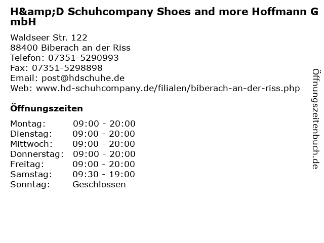 H&D Schuhcompany Shoes and more Hoffmann GmbH in Biberach an der Riss: Adresse und Öffnungszeiten