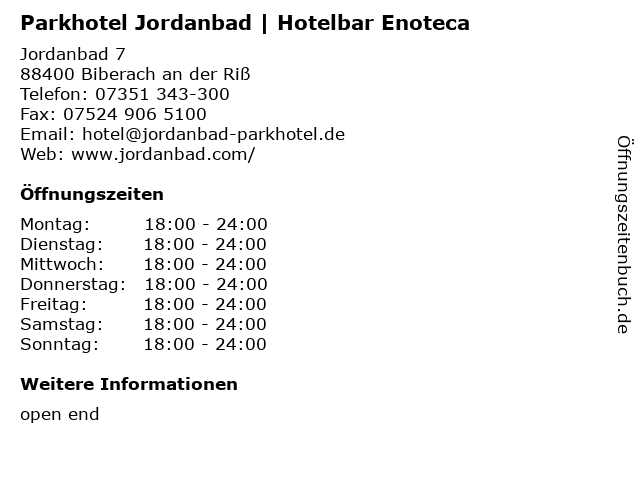 Parkhotel Jordanbad | Hotelbar Enoteca in Biberach an der Riß: Adresse und Öffnungszeiten