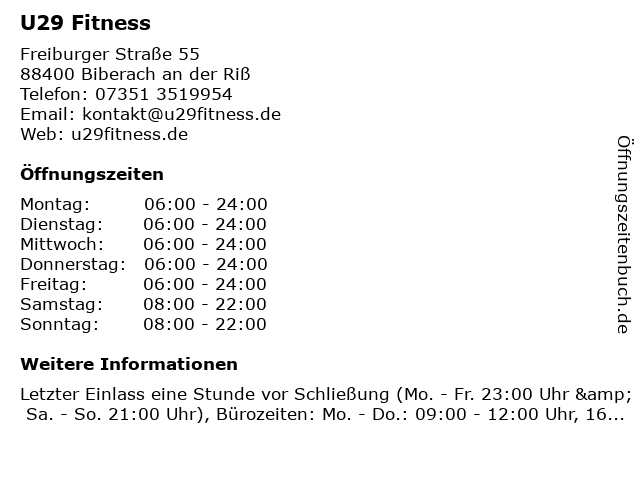 U29 Fitness in Biberach an der Riß: Adresse und Öffnungszeiten