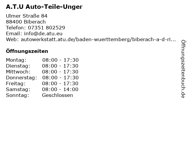 A.T.U Auto-Teile-Unger in Biberach: Adresse und Öffnungszeiten