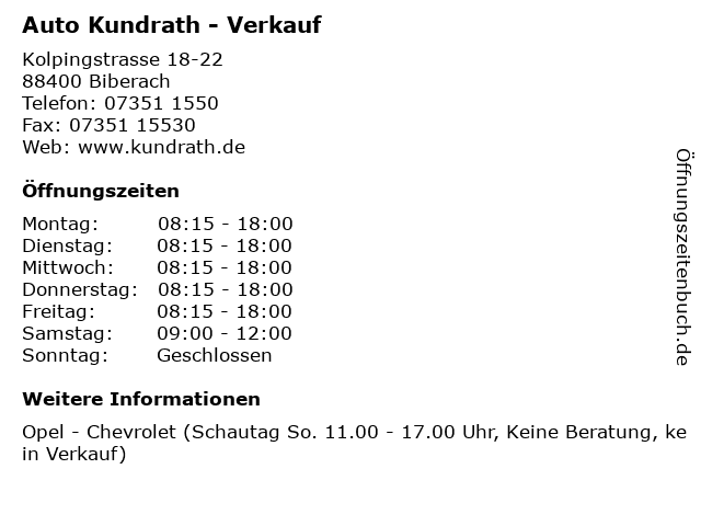 Auto Kundrath - Verkauf in Biberach: Adresse und Öffnungszeiten